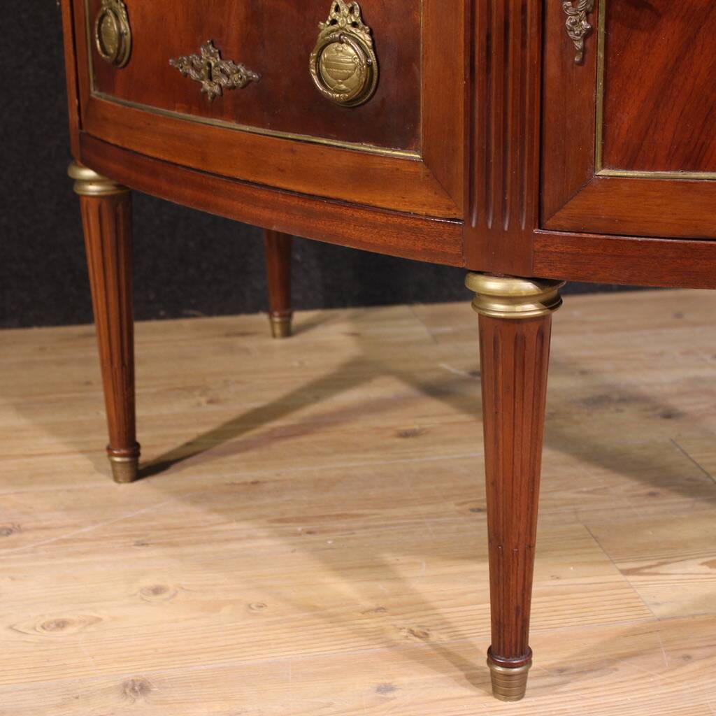 French Louis XVI style half-moon commode with marble top