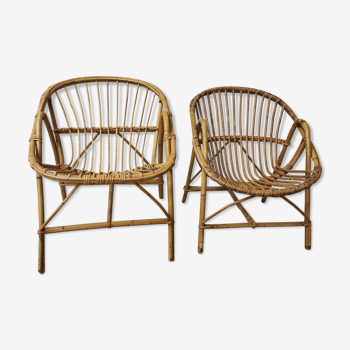 Set of two armchairs "basket" vintage children in rattan
