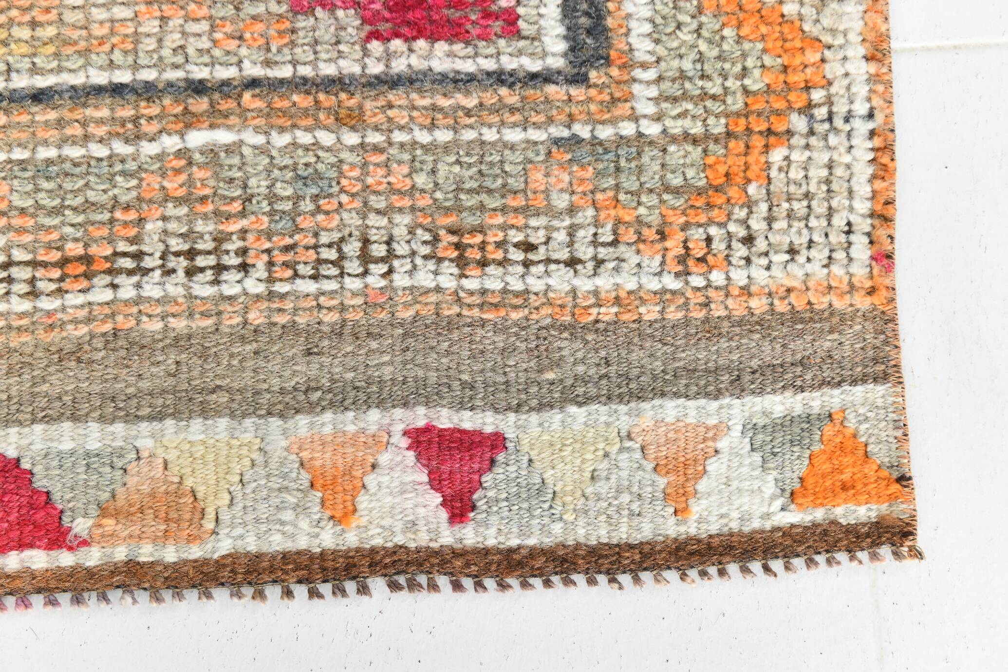 3x12 Vintage Red Orange Turkish Runner Rug, Handmade Wool Carpet, 86x352Cm