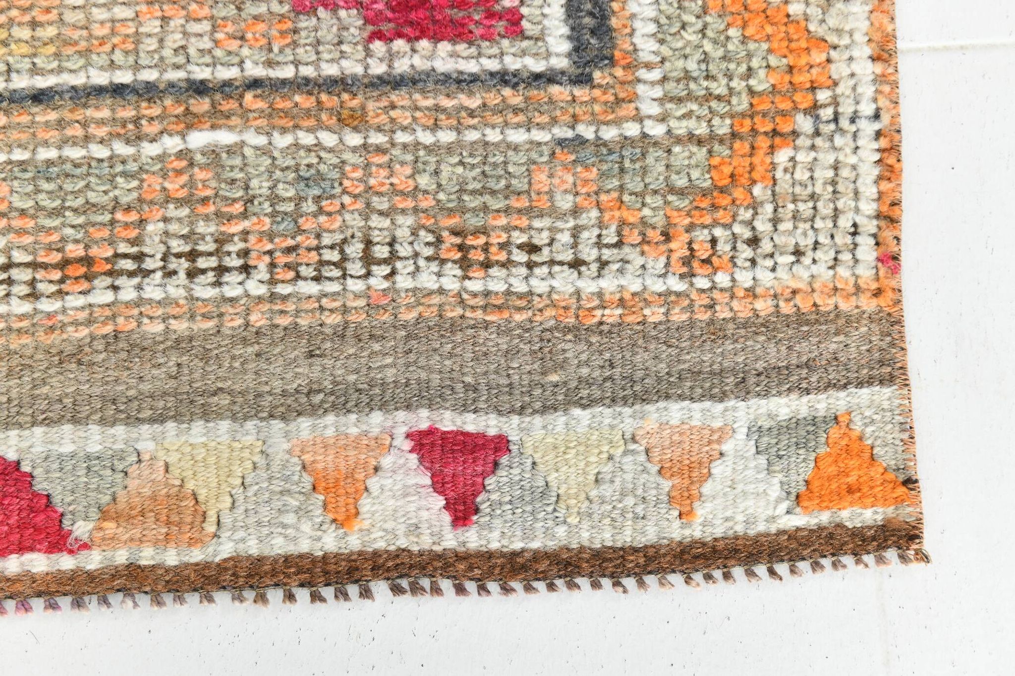 3x12 Vintage Red Orange Turkish Runner Rug, Handmade Wool Carpet, 86x352Cm