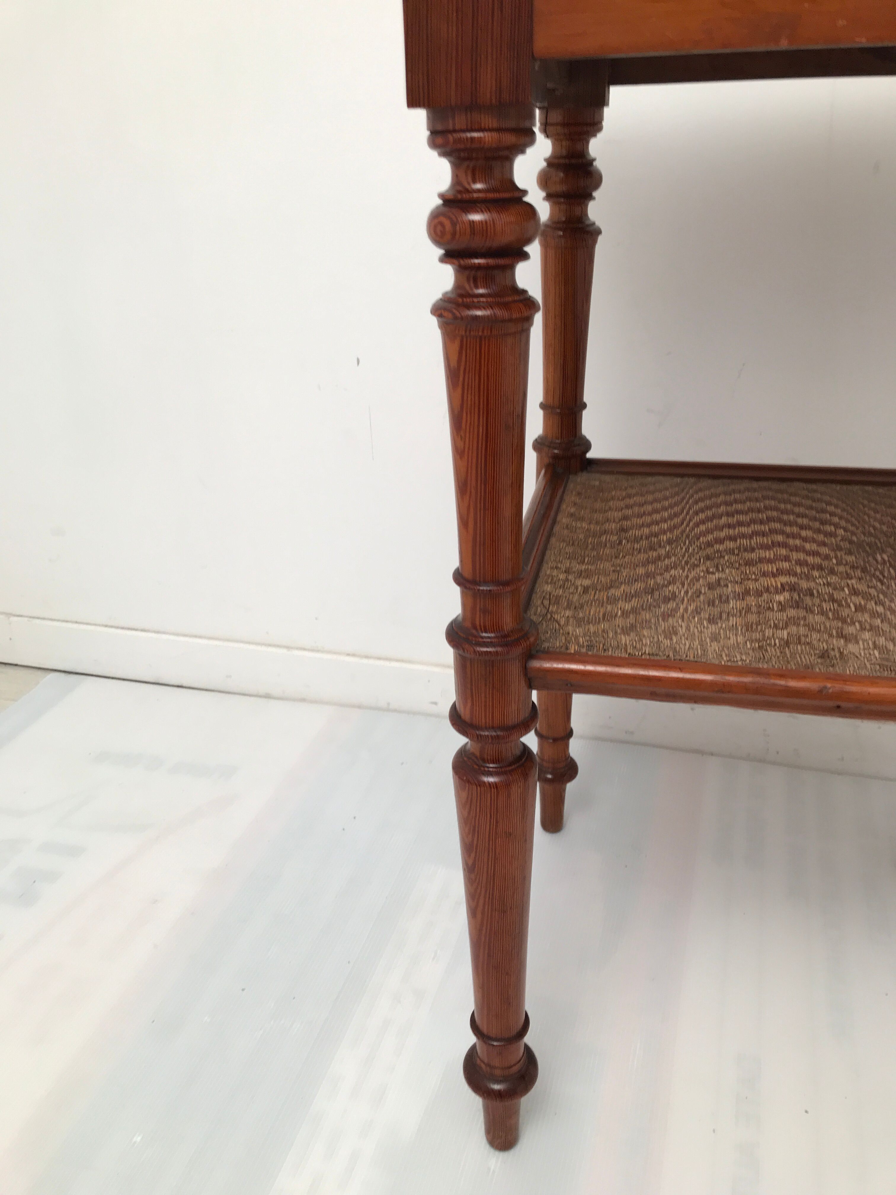 Guéridon table appoint en bois et osier vintage
