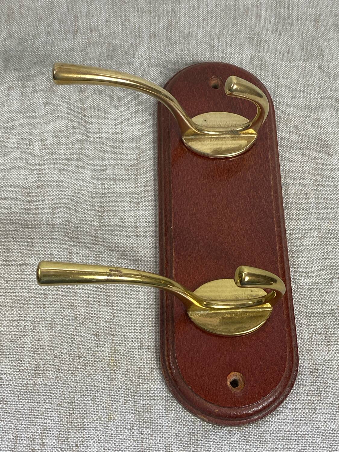 Brass and wood wall hook