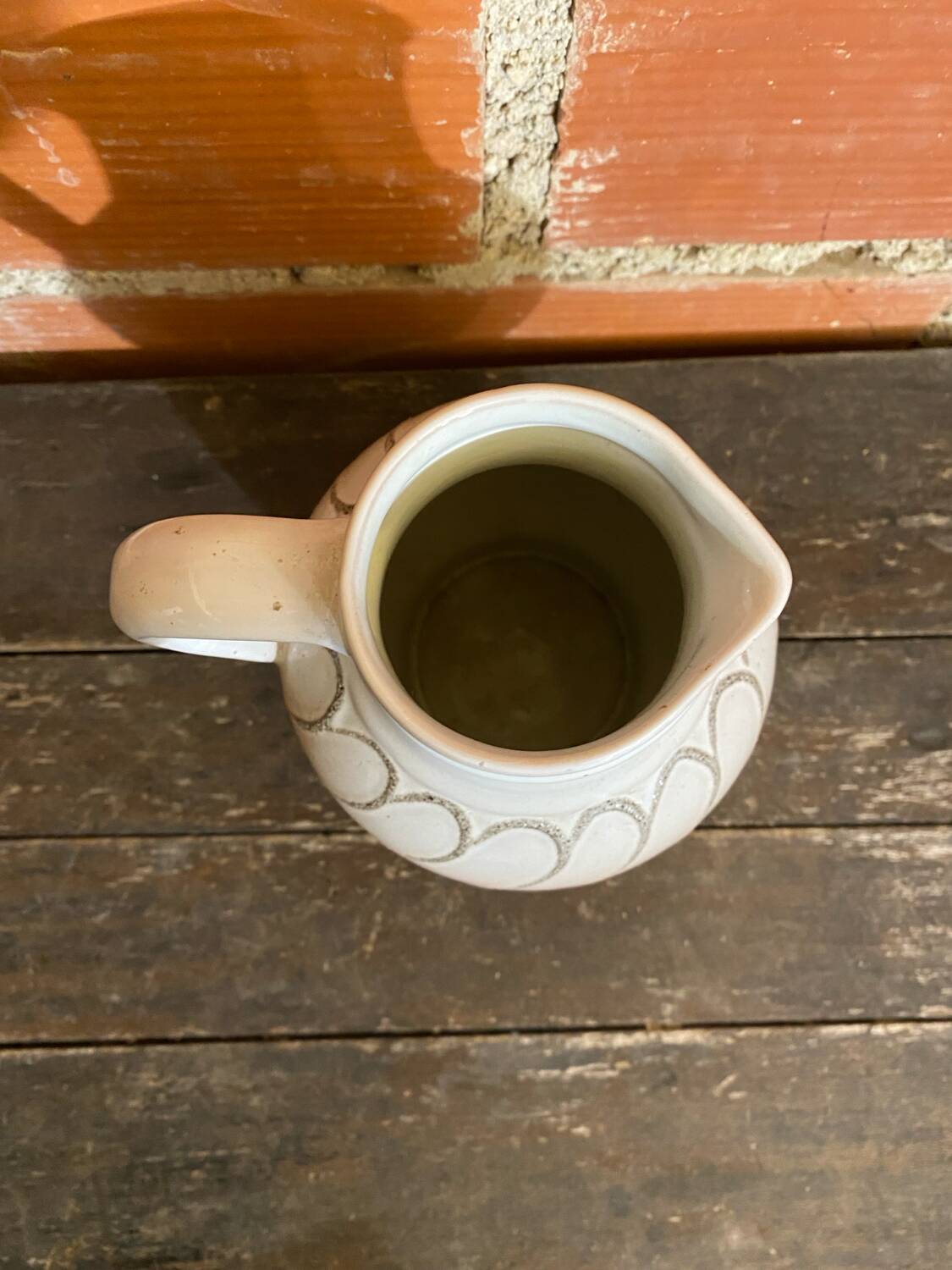 Vintage pichet ancien strehla ceramic pink & white 1950 west germany