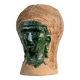 Vintage ceramic vase from the 1980s, sculptural head shape with a green glazed face, terracotta art object.
