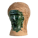 Vintage ceramic vase from the 1980s, sculptural head shape with a green glazed face, terracotta art object.
