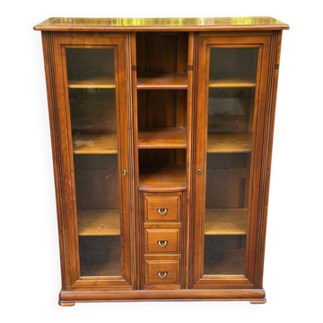 Display cabinet in solid cherry wood Louis Philippe style, 1980s - 108x35x140cm