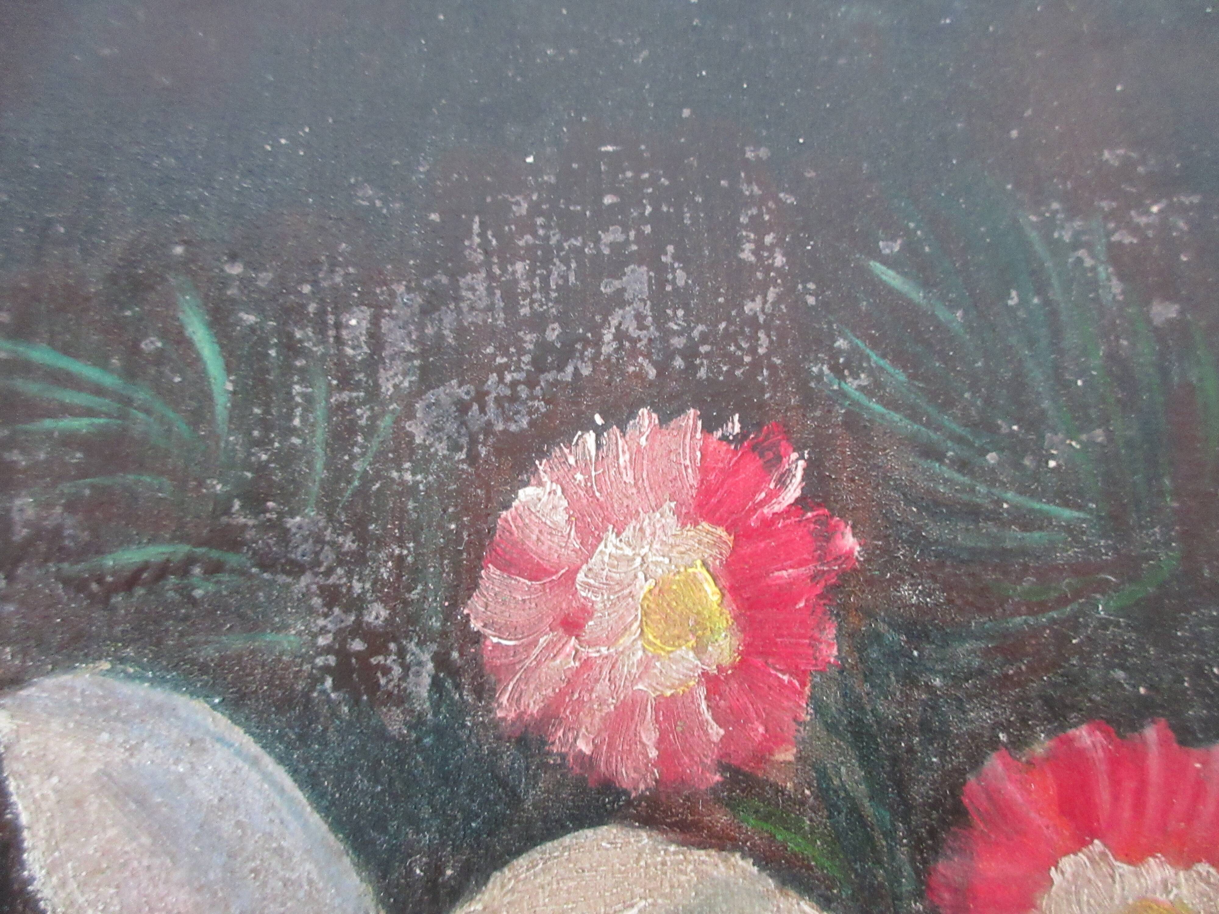 Vintage painting bouquet of daisy flowers and buttercups