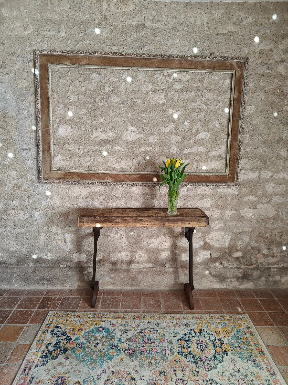 Oak and cast iron console, unique piece.