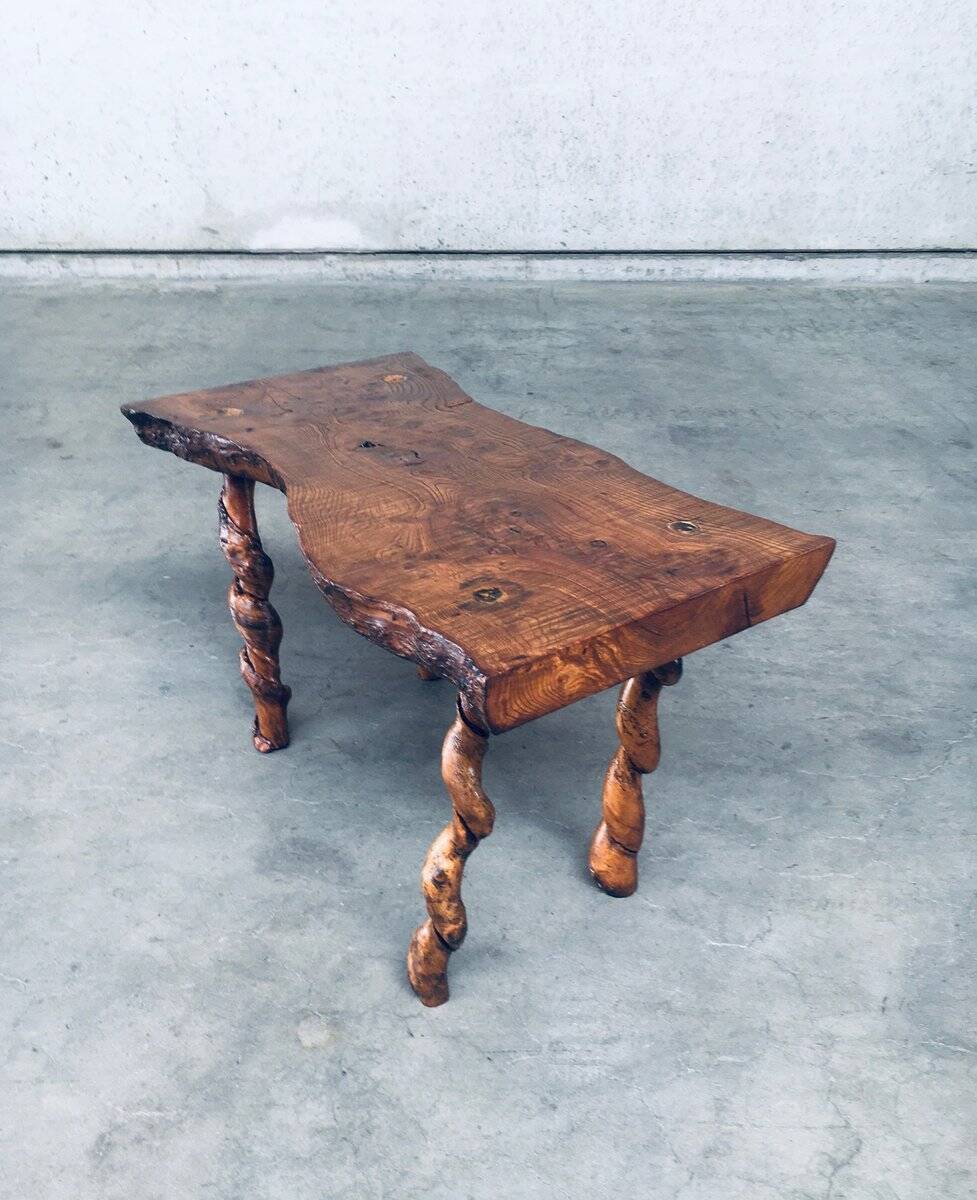 Brutalist Style Handcrafted Oak and Grape Wood Side Table, 1950s