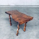 Brutalist Style Handcrafted Oak and Grape Wood Side Table, 1950s