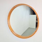 Large Mid-Century Round Pine Mirror, Denmark, 1960s