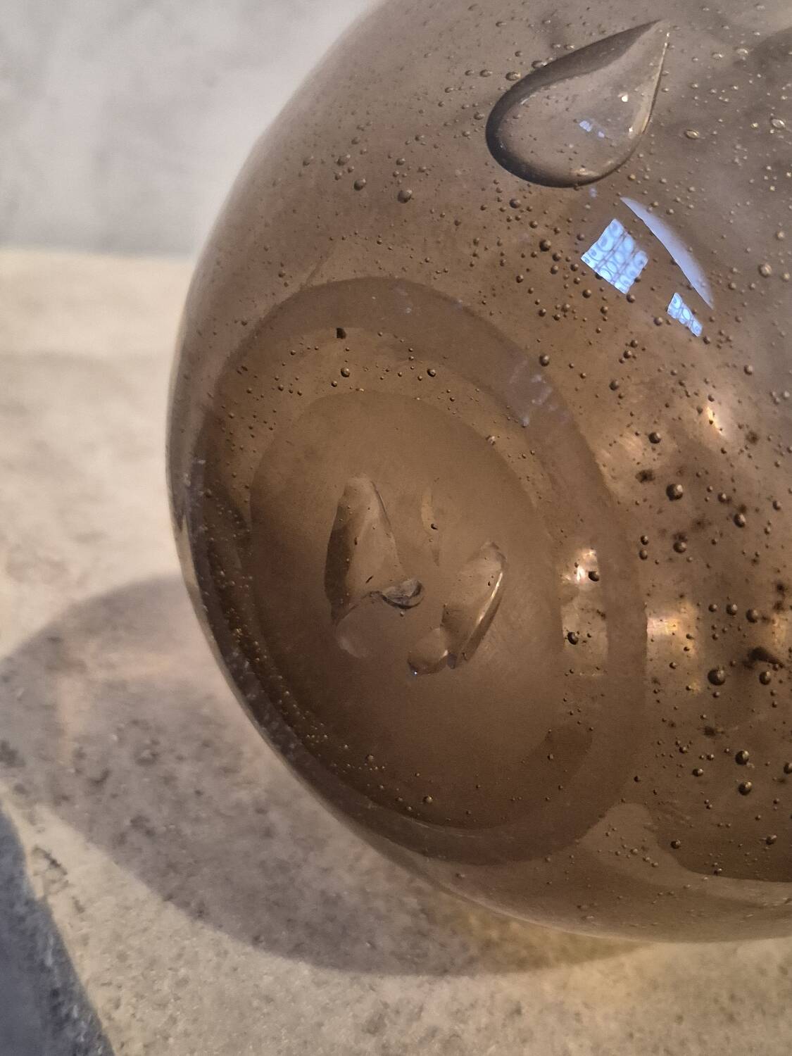 Vintage large blown glass vase with bubbles in mauve.