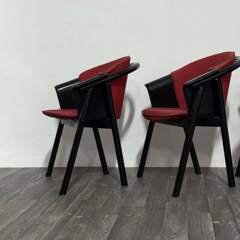 Modern Chairs in Lacquered Wood and Fabric from Pozzi & Verga, 1970s, Set of 4