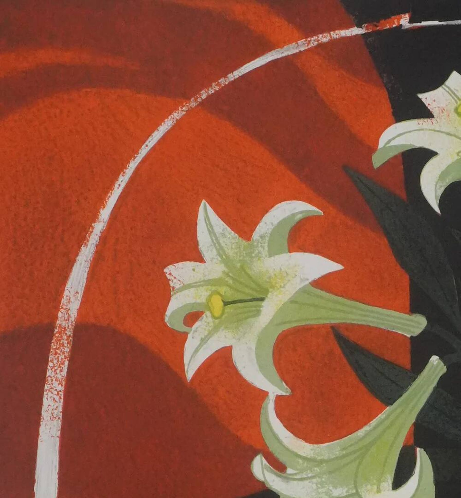 Yves ganne: lilies on an orange background, original signed lithograph