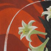 Yves ganne: lilies on an orange background, original signed lithograph