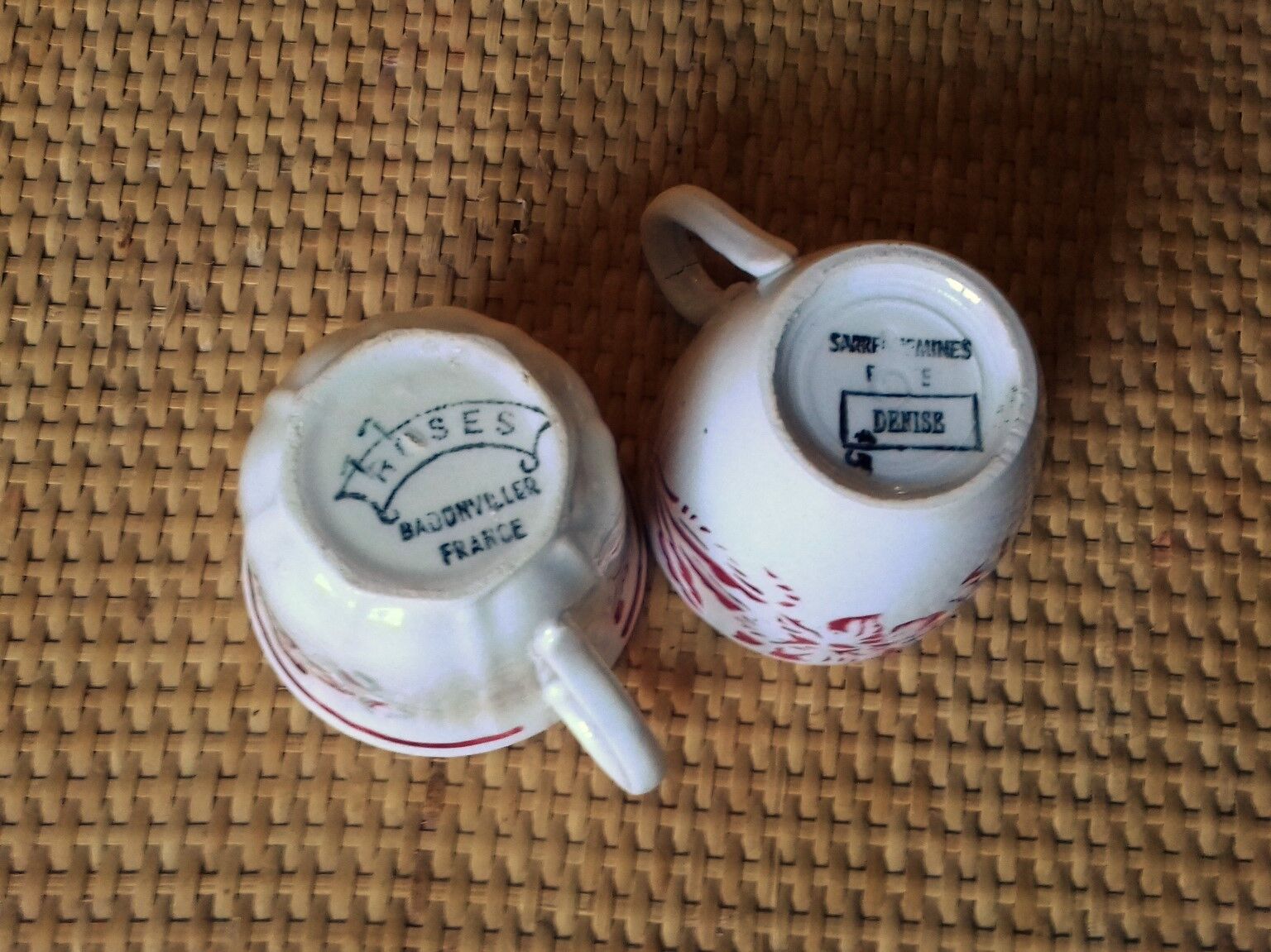 Duo coffee cups Art Deco Sarreguemines Denise & Badonviller Roses collection