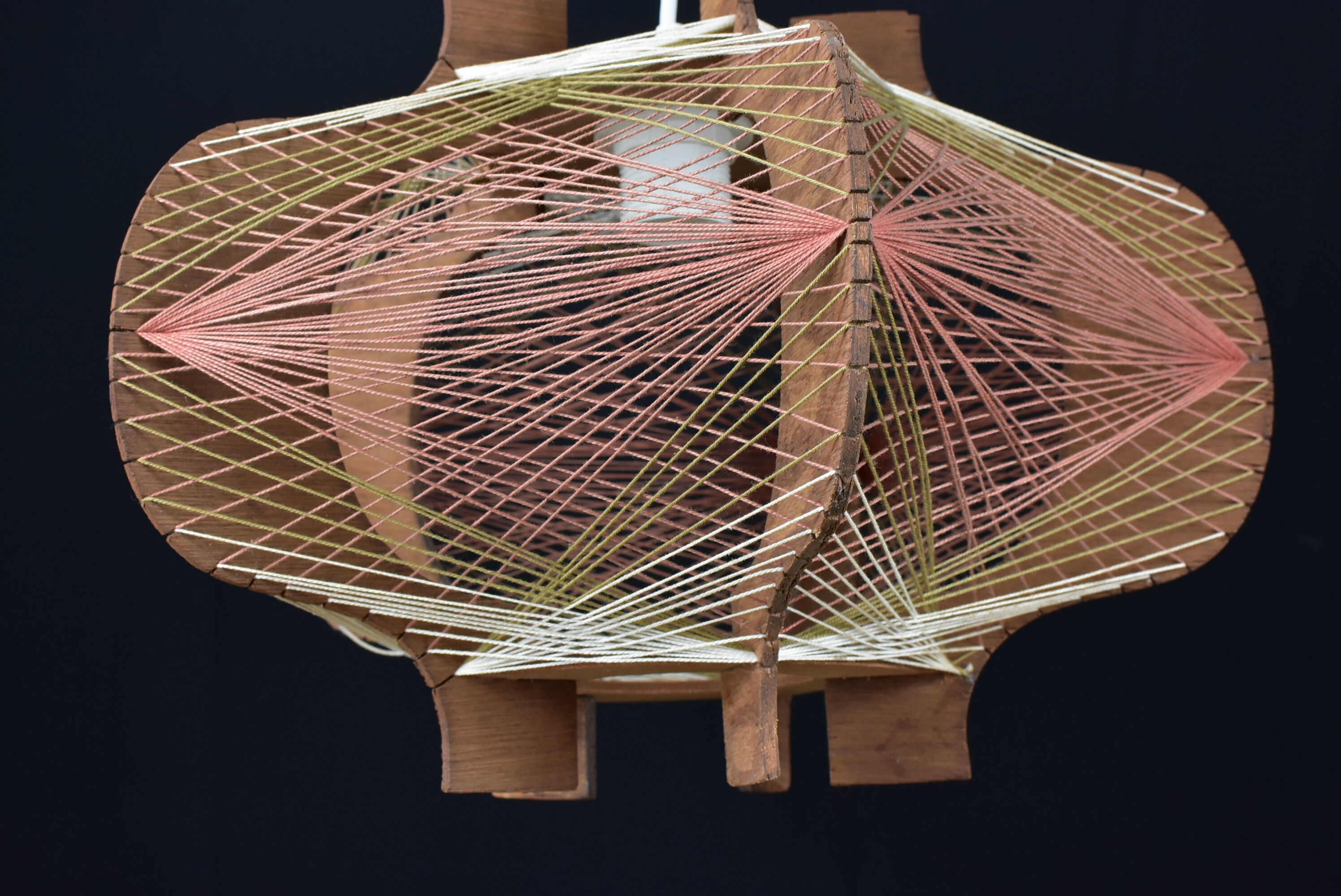 Vintage wood and thread pendant lamp