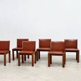 Set of six leather Italian dining chairs