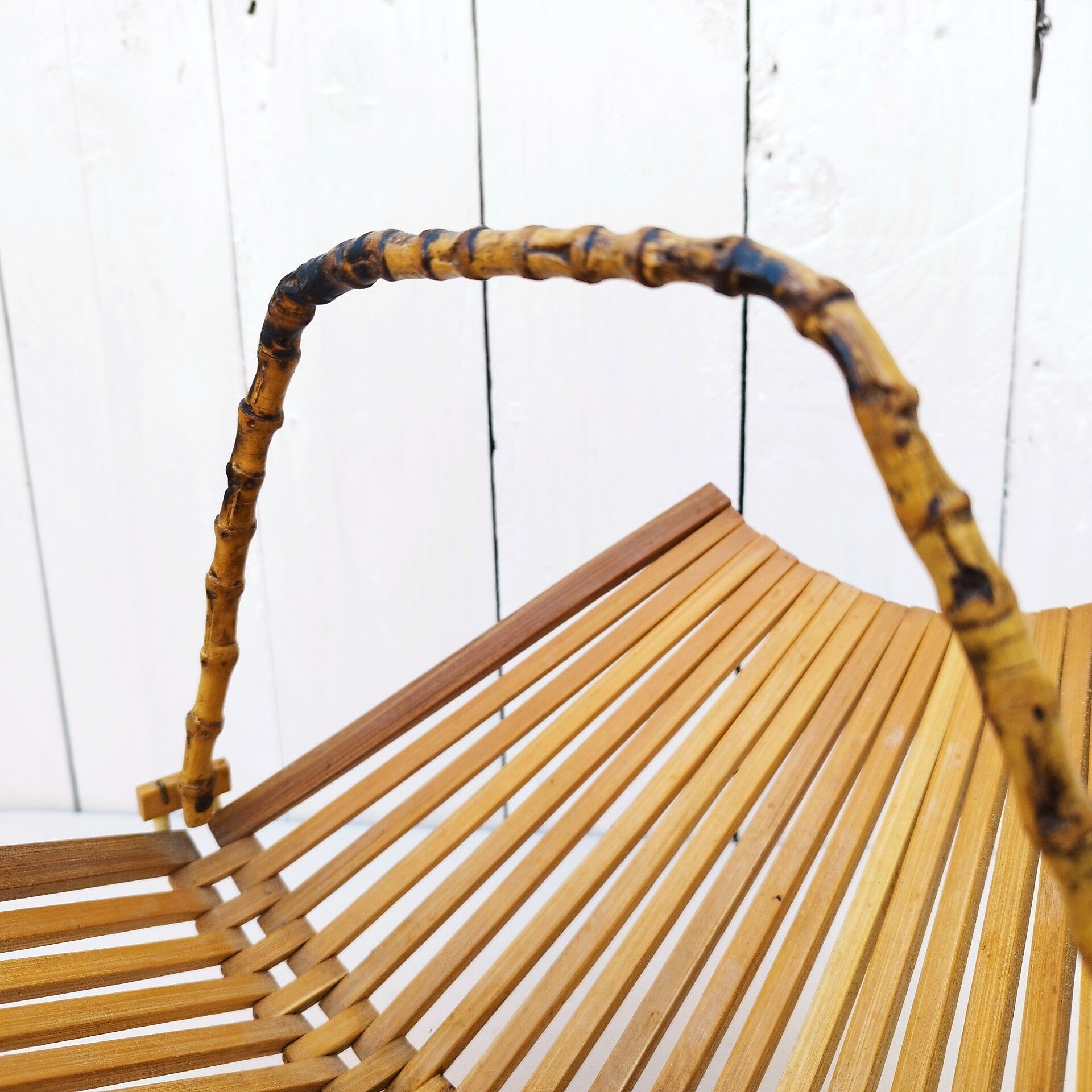 Folding fruit basket wood and vintage bamboo