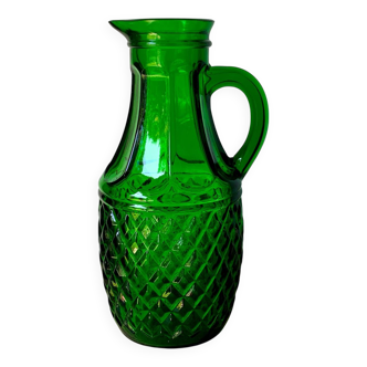 Faceted green glass pitcher