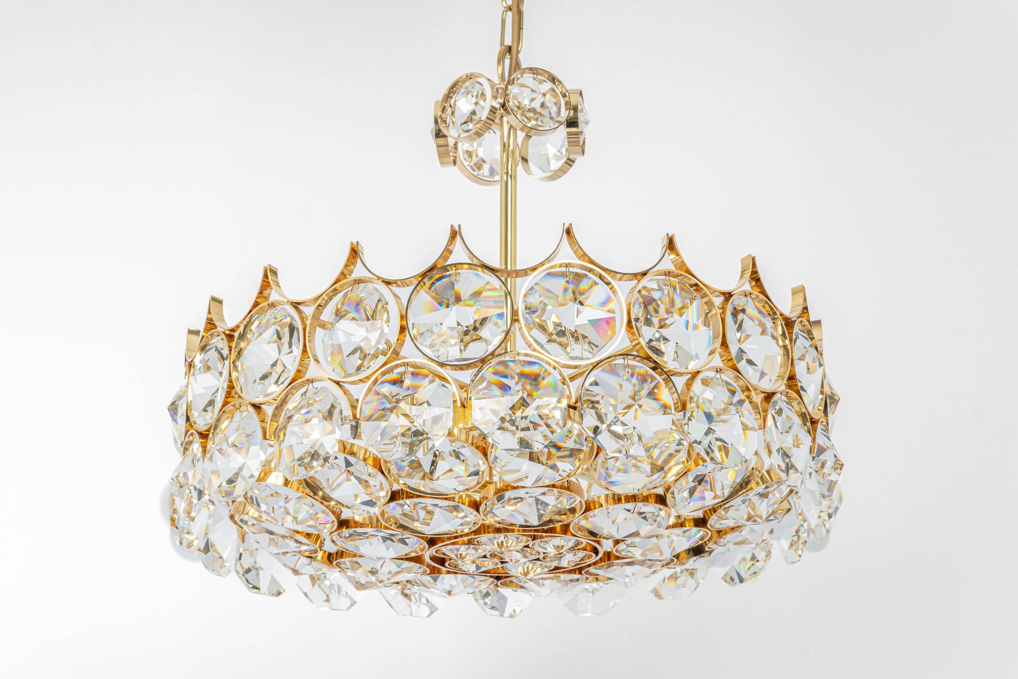 Golden brass chandelier, Sciolari design by Palwa, Germany, 1970s
