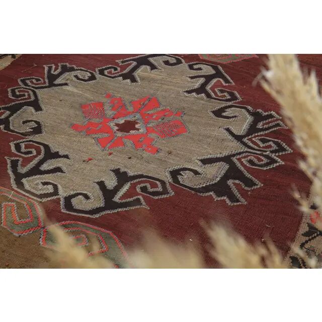 1970s Vintage Turkish Oushak Handmade Wool Cotton Red Area Rug 190x375