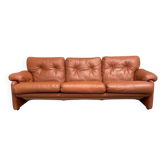 Cognac leather Coronado 3 seat sofa by B&B Italia, Italy 1960s