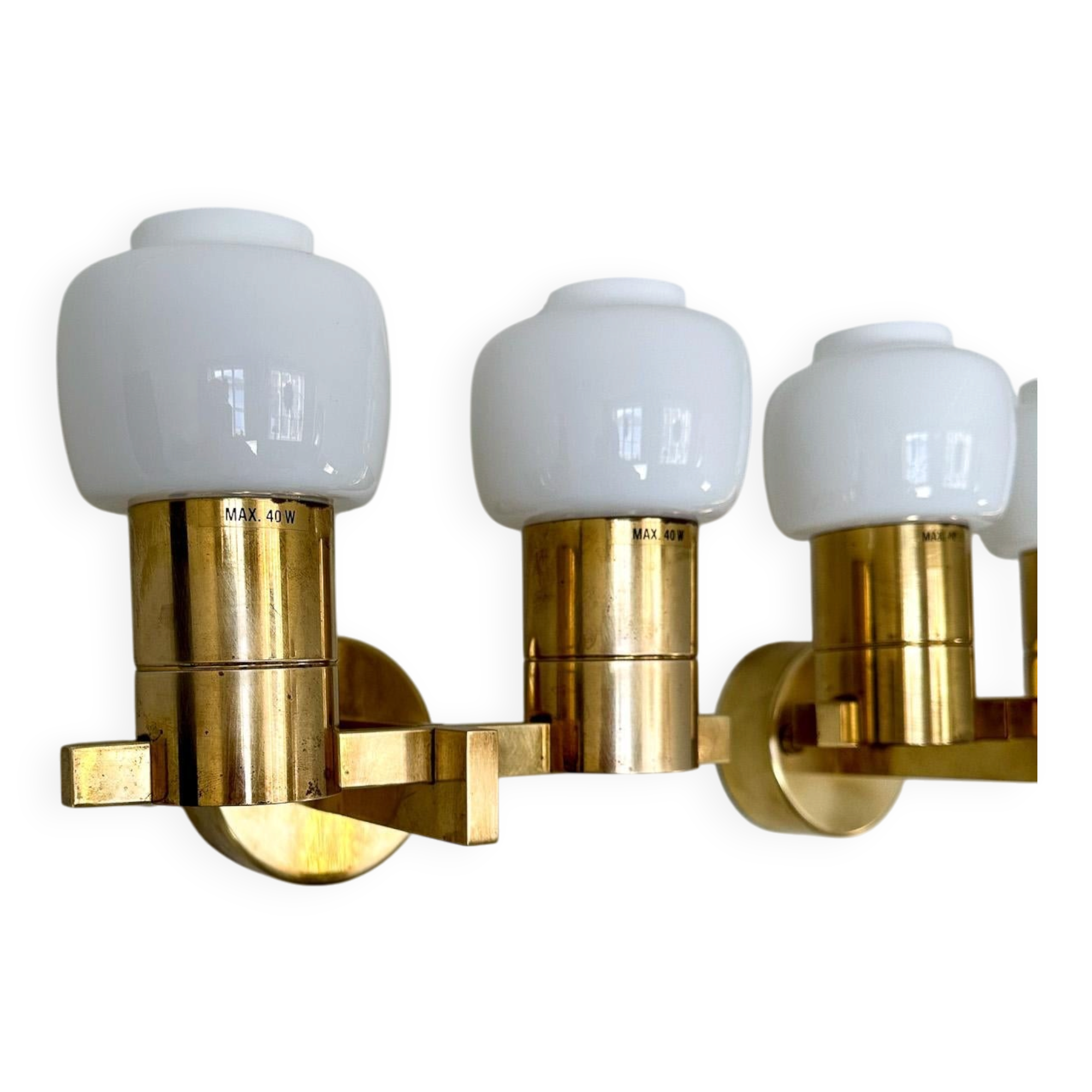 Brass and opaline glass wall lamps by Hans-Agne Jakobsson in mid-century style, Sweden, 1960s.