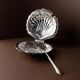 Bol à sucre en forme de coquillage argenté avec cuillère assortie - Italien des années 1960, métal argenté