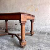 Dark brown solid wood French neo-renaissance square dining table with cross base