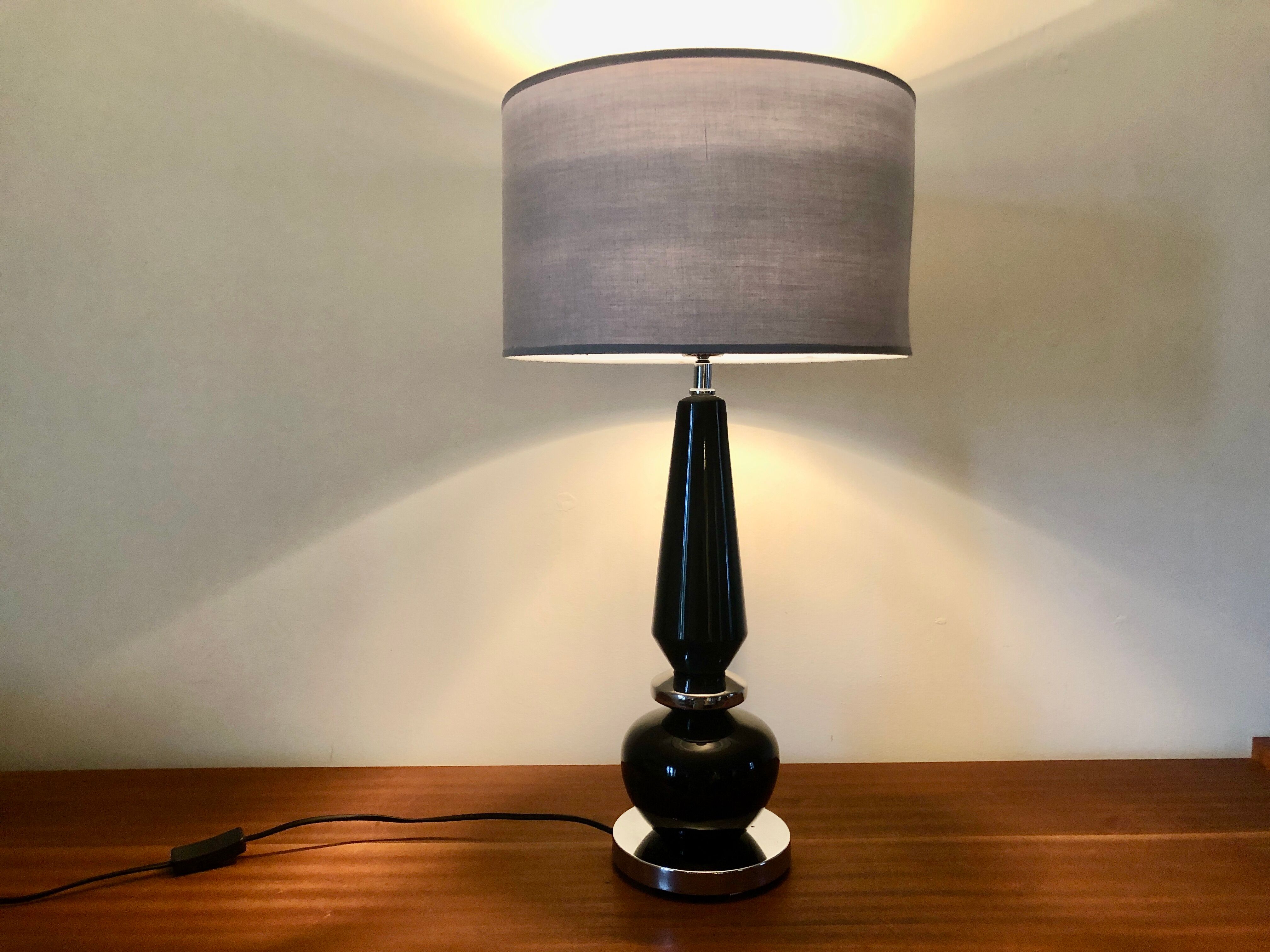 Lamp 1970 black glass and chromed metal