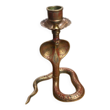 Chiseled brass cobra candlestick