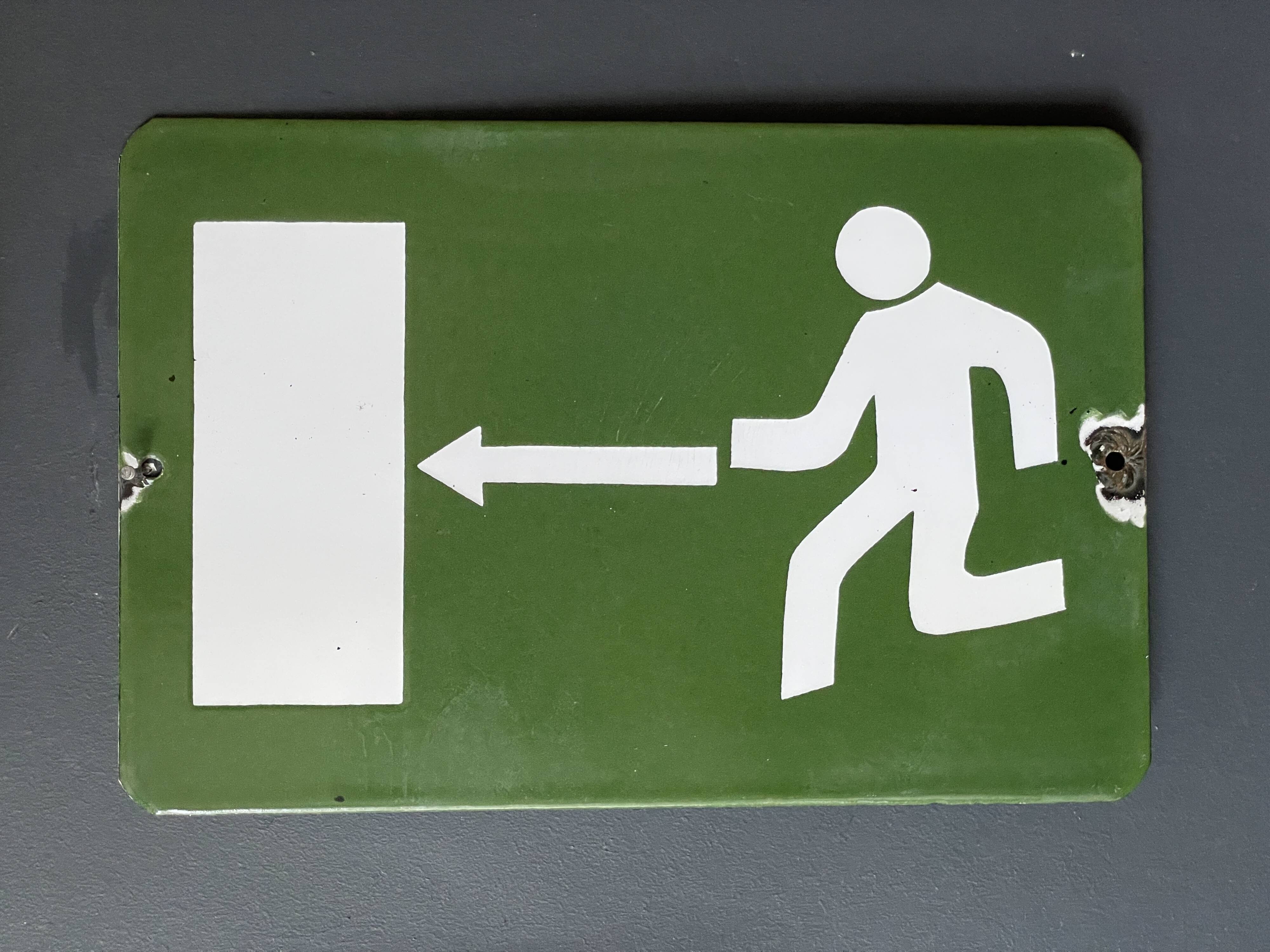 Arrow emergency exit vintage europe industrial enamel sign decoration man cave