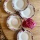 Set of 8 vintage soup plates decorated with pink and black flowers - Saint Amand