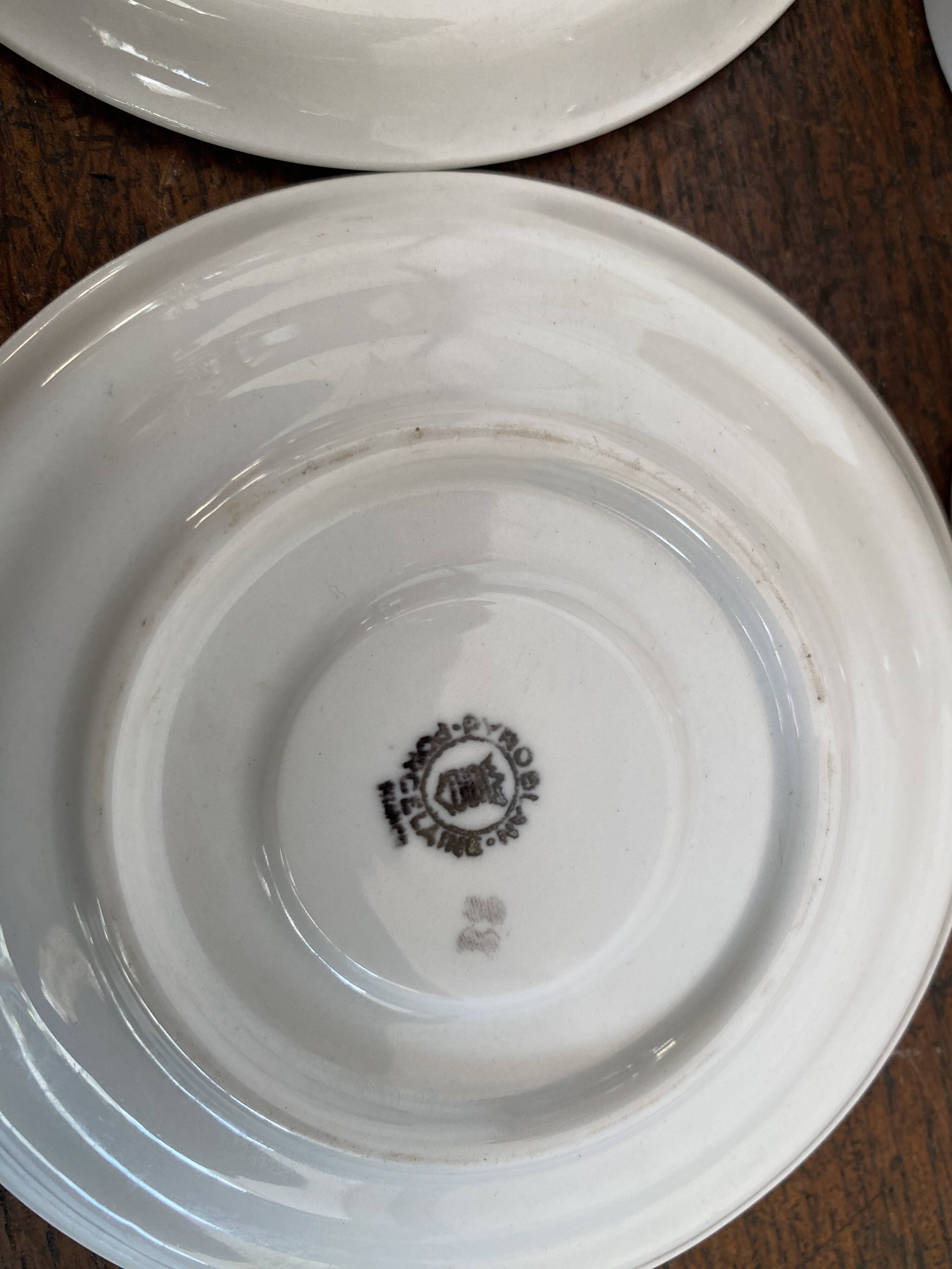 2 coffee cups and bistro saucers, Sarreguemines, vintage Red Band