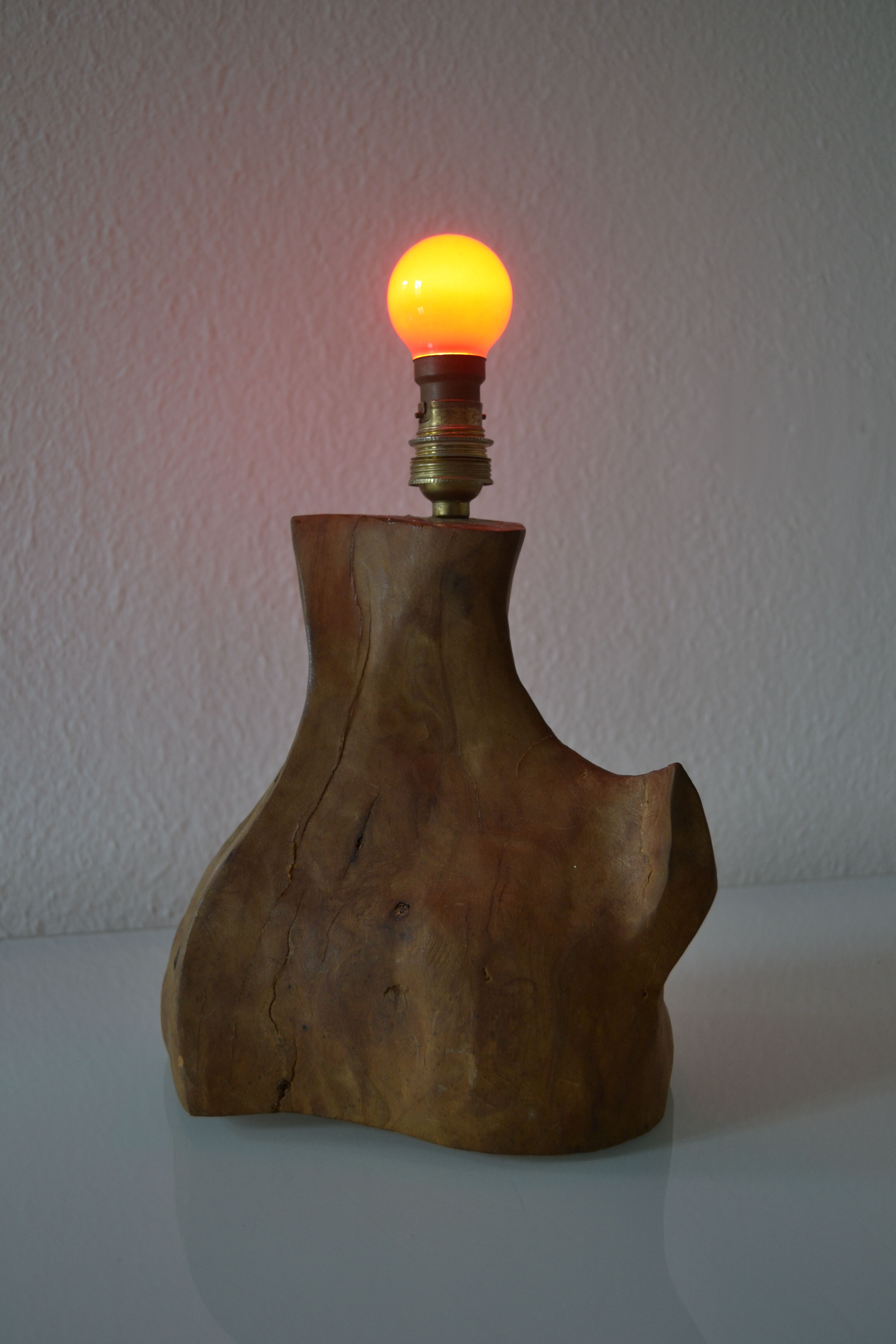 Modernist brutalist lamp free form years 60 olive wood
