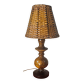 lampe de chevet scandinave bois olivier abat jour osier tres bon etat 35x19