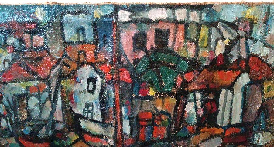 Oil on canvas by Ferruccio Ferri - 1953 - "Boats of Syracuse" expressionist period of Syracuse.