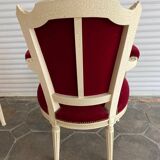 PAIR OF LOUIS XVI STYLE CABRIOLET ARMCHAIRS IN STUDDED RED VELVET FABRIC