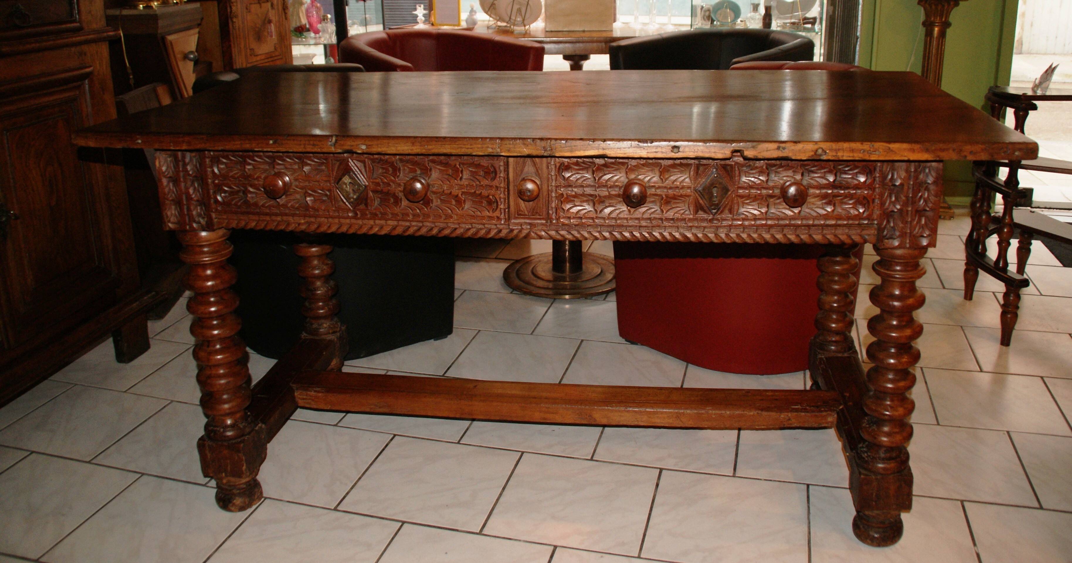 SAVOYARD CHALET TABLE, carved, with two drawers, late 18th century