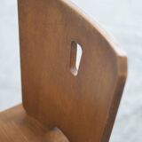 Series of four vintage brutalist wooden chairs 1960
