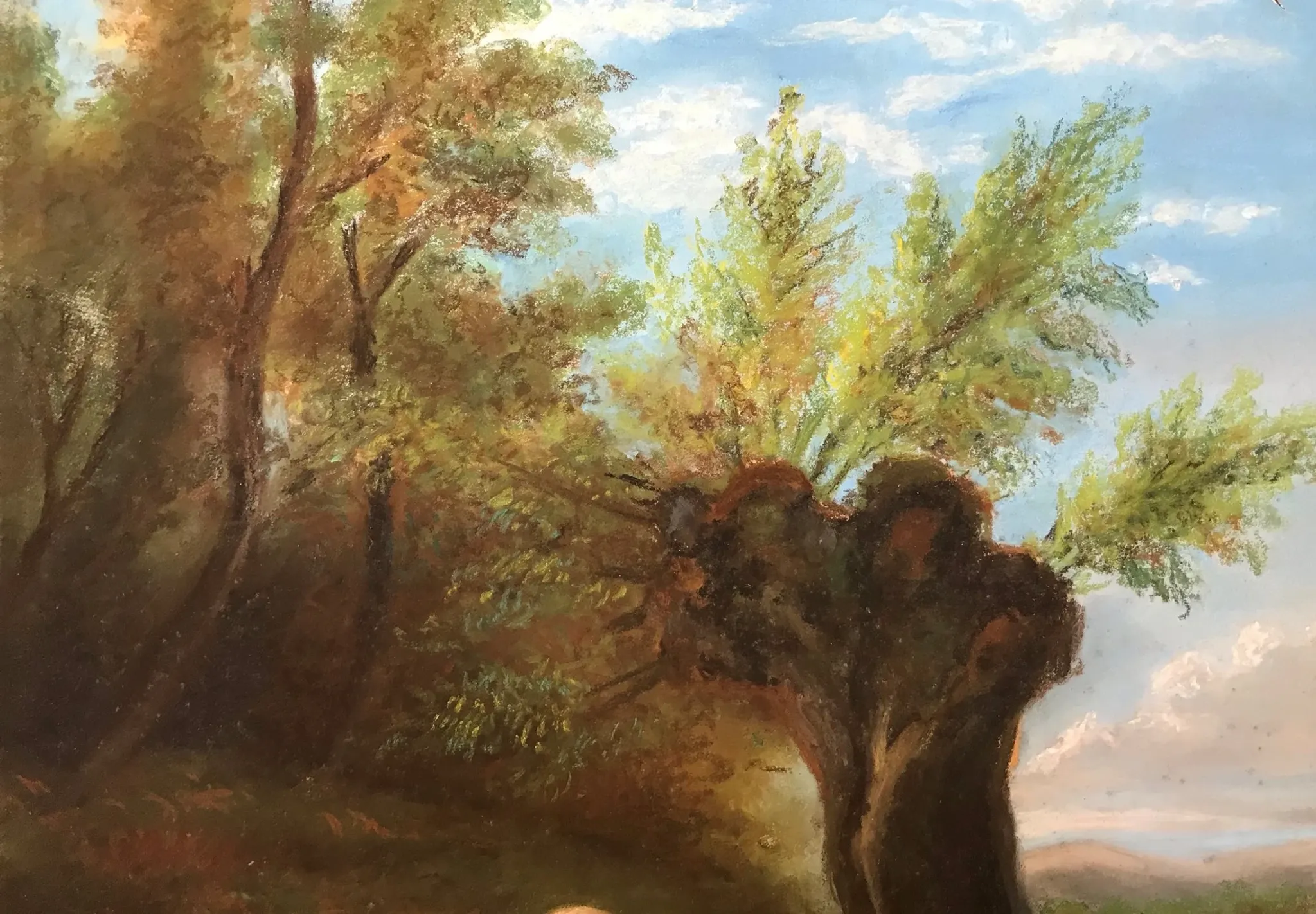 French school, pastel animated landscape with sheep from the early 20th century.