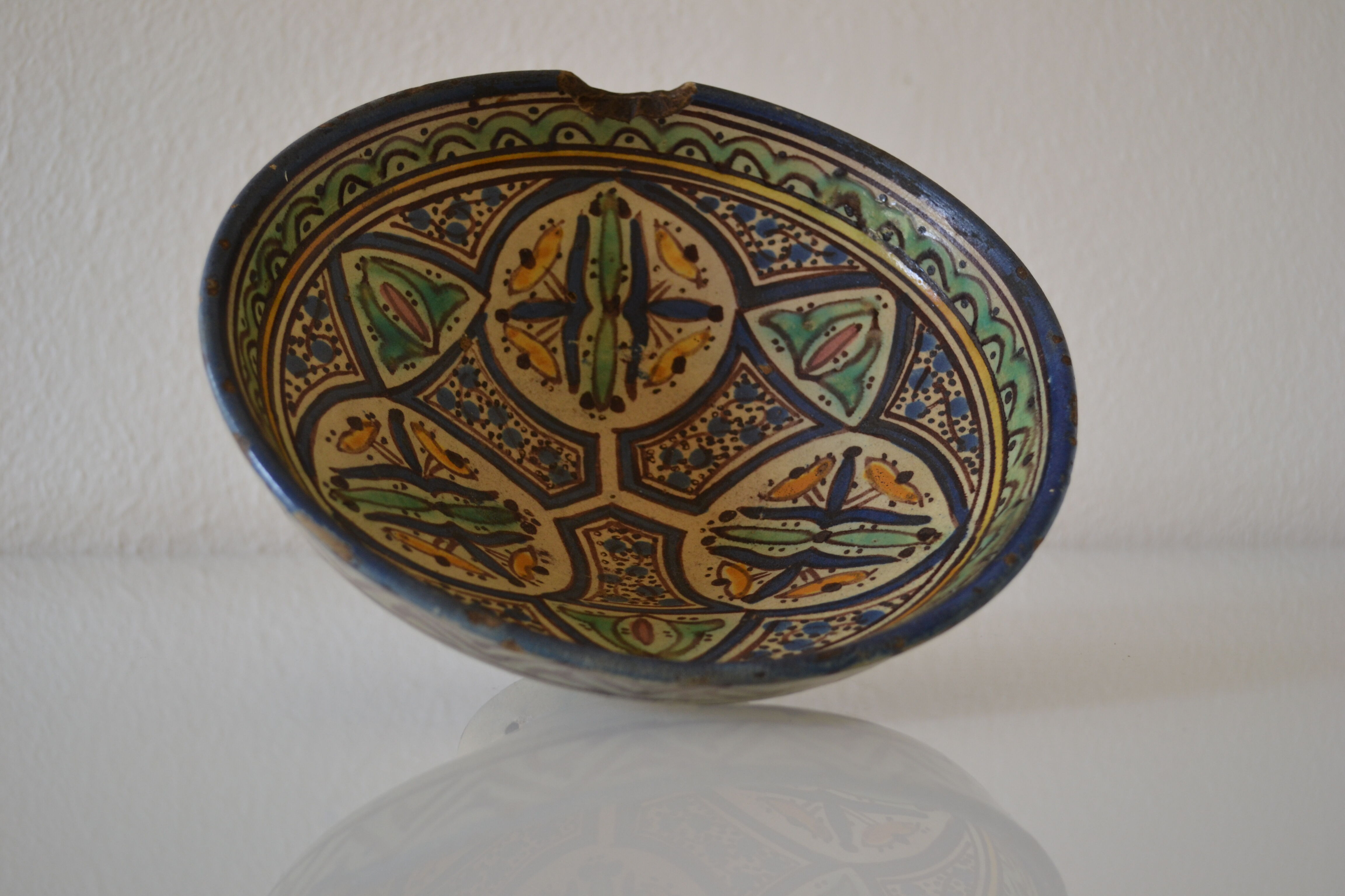 Ancient berbere ceramic dish signed north africa