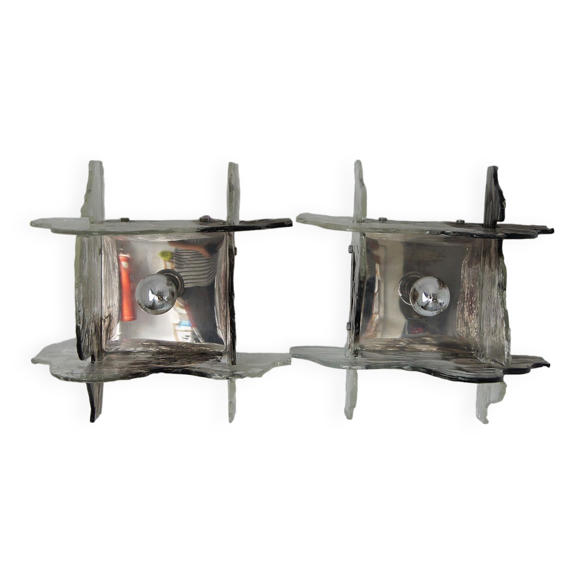 Italian Murano Glass Wall Lamps by Carlo Nason for Mazzega, 1970s, Set of 2