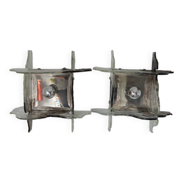 Italian Murano Glass Wall Lamps by Carlo Nason for Mazzega, 1970s, Set of 2