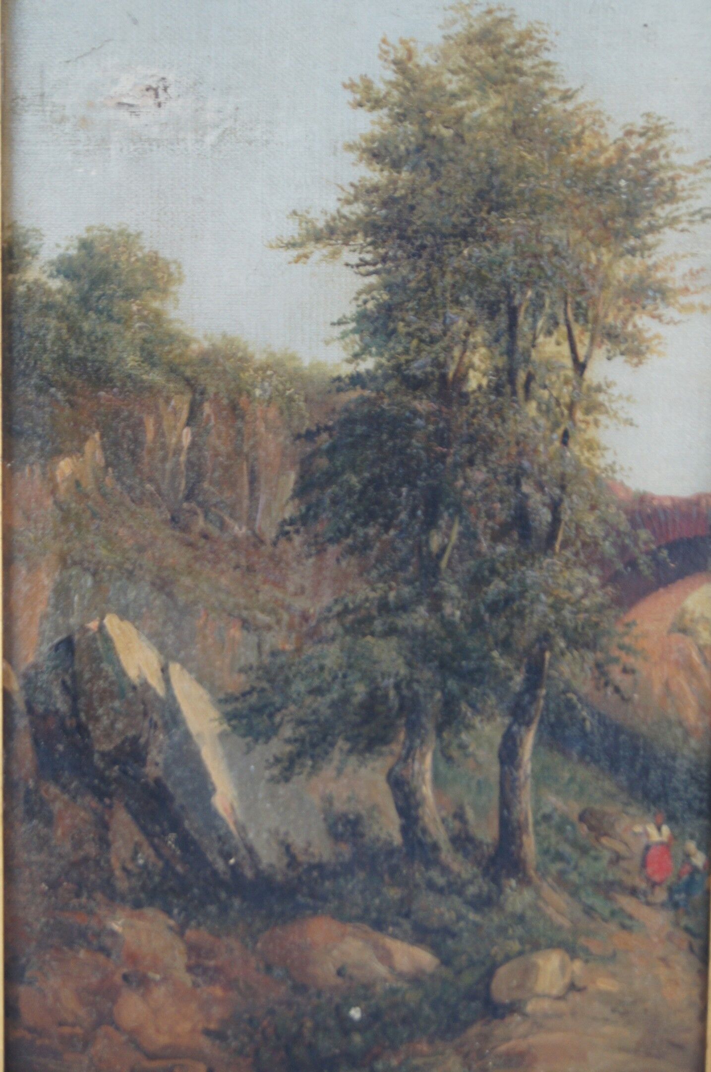 French school 19th - Walkers to a bridge - oil on canvas, framed