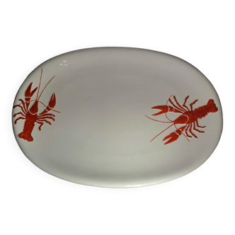 Plat ovale hbcm décor homards écrevisses en relief