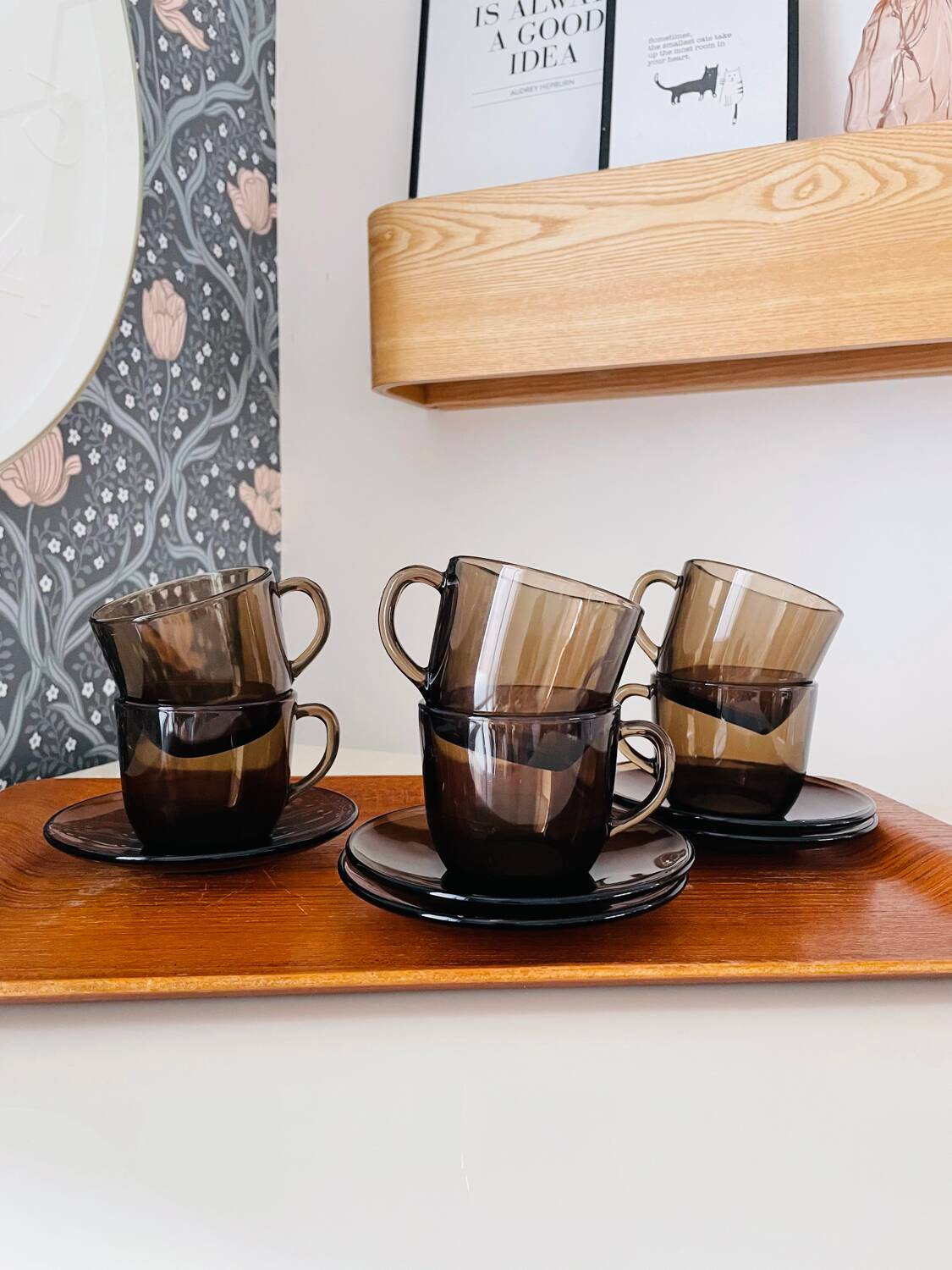 Set of 6 Vereco vintage 70 smoked glass cups