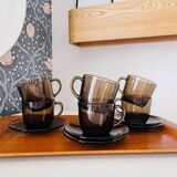 Set of 6 Vereco vintage 70 smoked glass cups