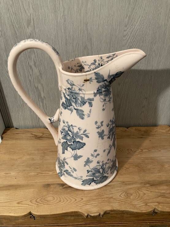 Antique English earthenware water jug, Floral Furnivals England